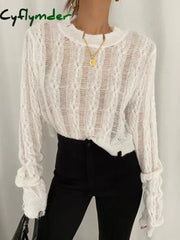 Cyflymder - Snowflake Crochet Knit Shirt Tops