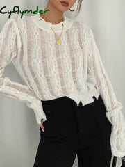 Cyflymder - Snowflake Crochet Knit Shirt White / Xs Tops