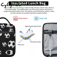 Cyflymder Soccer Pattern Insulated Lunch Bag Cooler Meal Container Football Balls Sports Large Tote