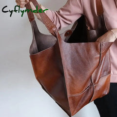 Cyflymder Soft Large Capacity Tote Bag Shopper Women Handbag Luxury Pu Leather Shoulder Retro