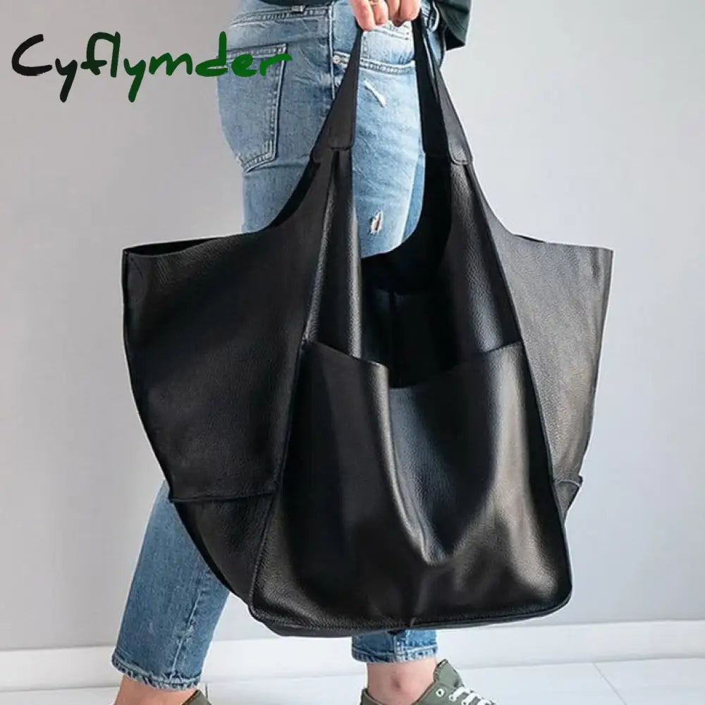 Cyflymder Soft Large Capacity Tote Bag Shopper Women Handbag Luxury Pu Leather Shoulder Retro