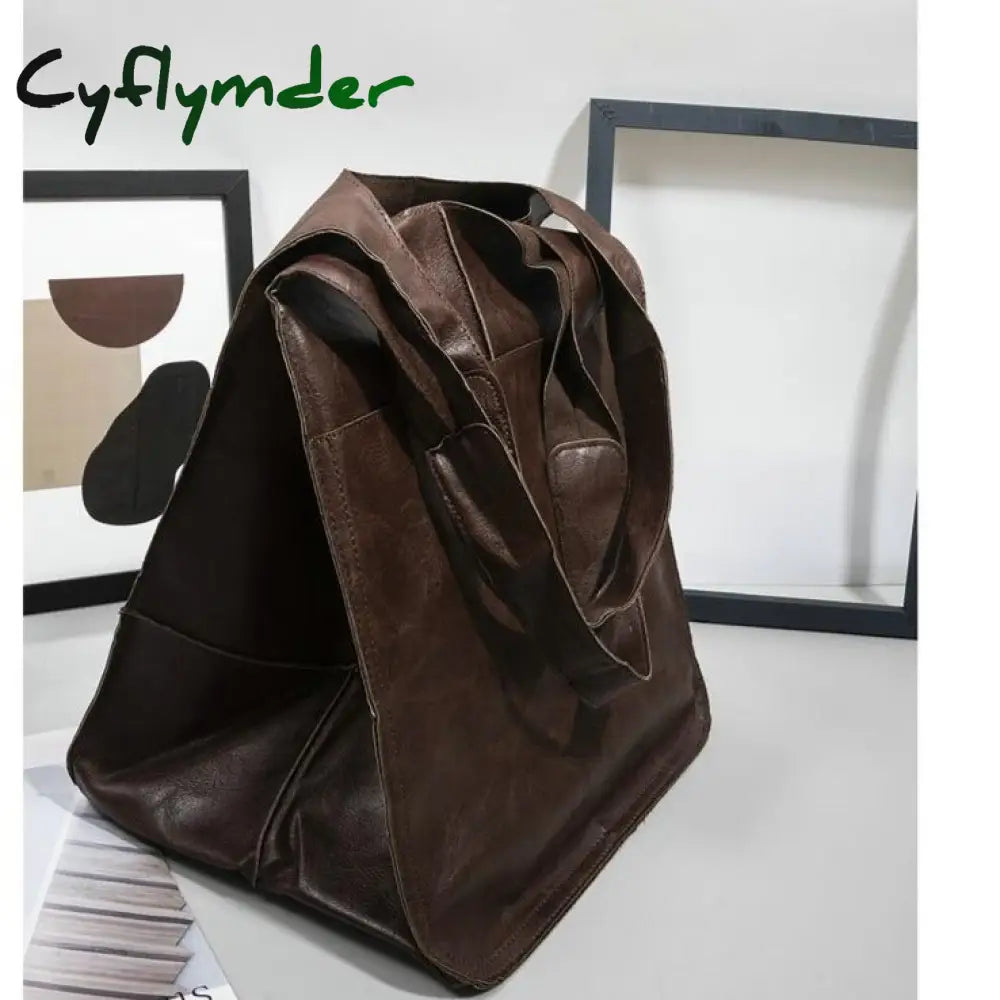 Cyflymder Soft Large Capacity Tote Bag Shopper Women Handbag Luxury Pu Leather Shoulder Retro