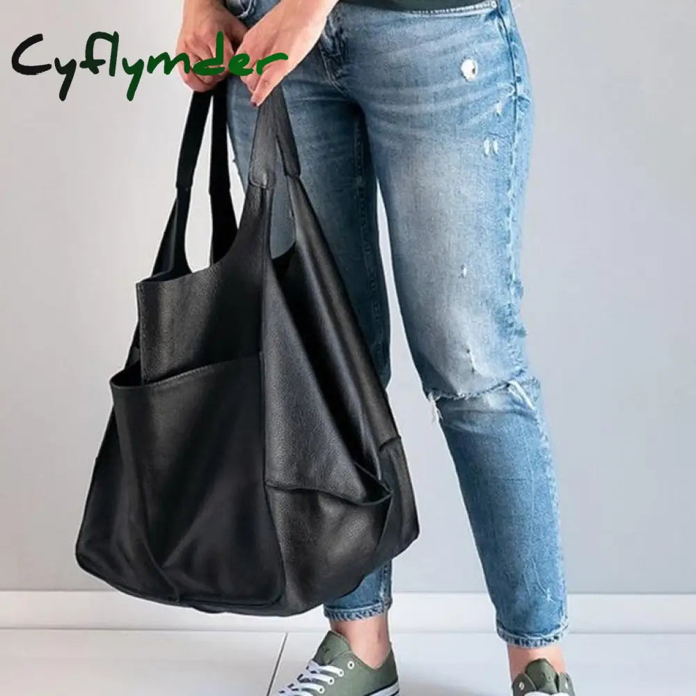 Cyflymder Soft Large Capacity Tote Bag Shopper Women Handbag Luxury Pu Leather Shoulder Retro