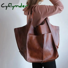 Cyflymder Soft Large Capacity Tote Bag Shopper Women Handbag Luxury Pu Leather Shoulder Retro