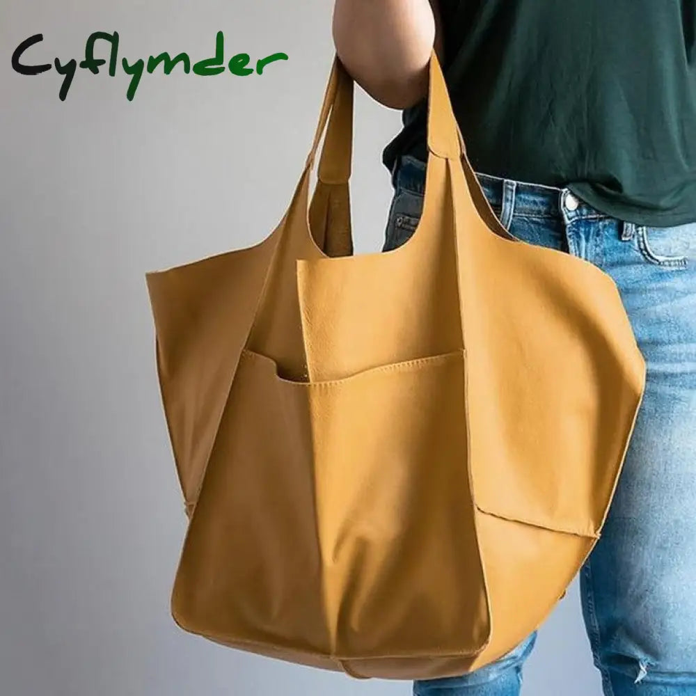 Cyflymder Soft Large Capacity Tote Bag Shopper Women Handbag Luxury Pu Leather Shoulder Retro