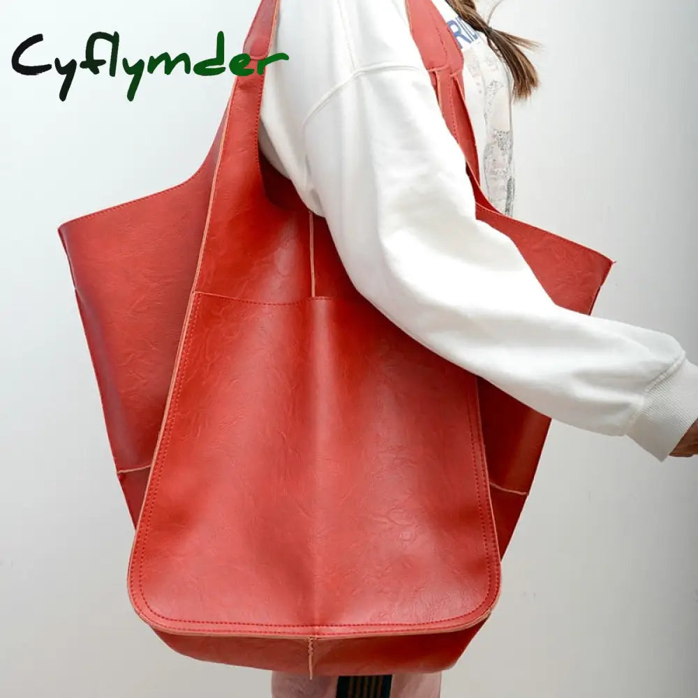 Cyflymder Soft Large Capacity Tote Bag Shopper Women Handbag Luxury Pu Leather Shoulder Retro