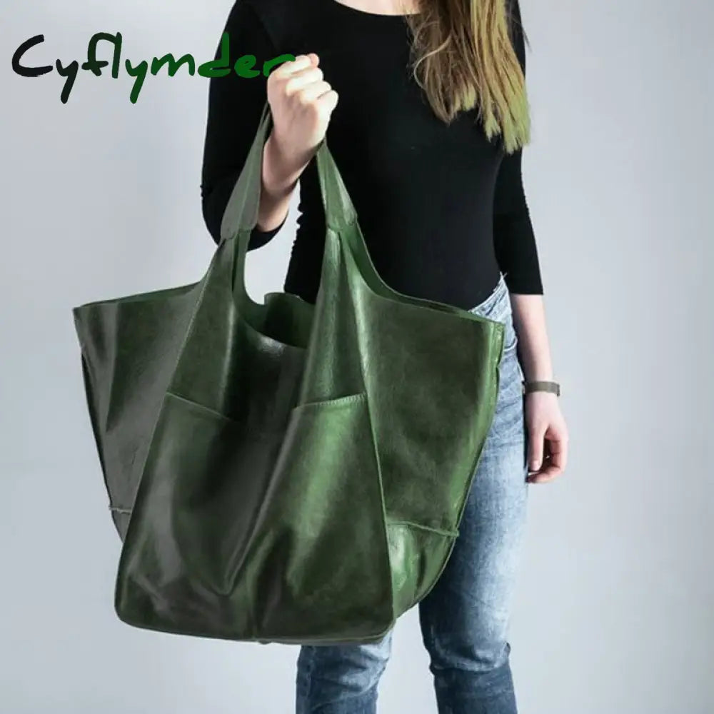 Cyflymder Soft Large Capacity Tote Bag Shopper Women Handbag Luxury Pu Leather Shoulder Retro