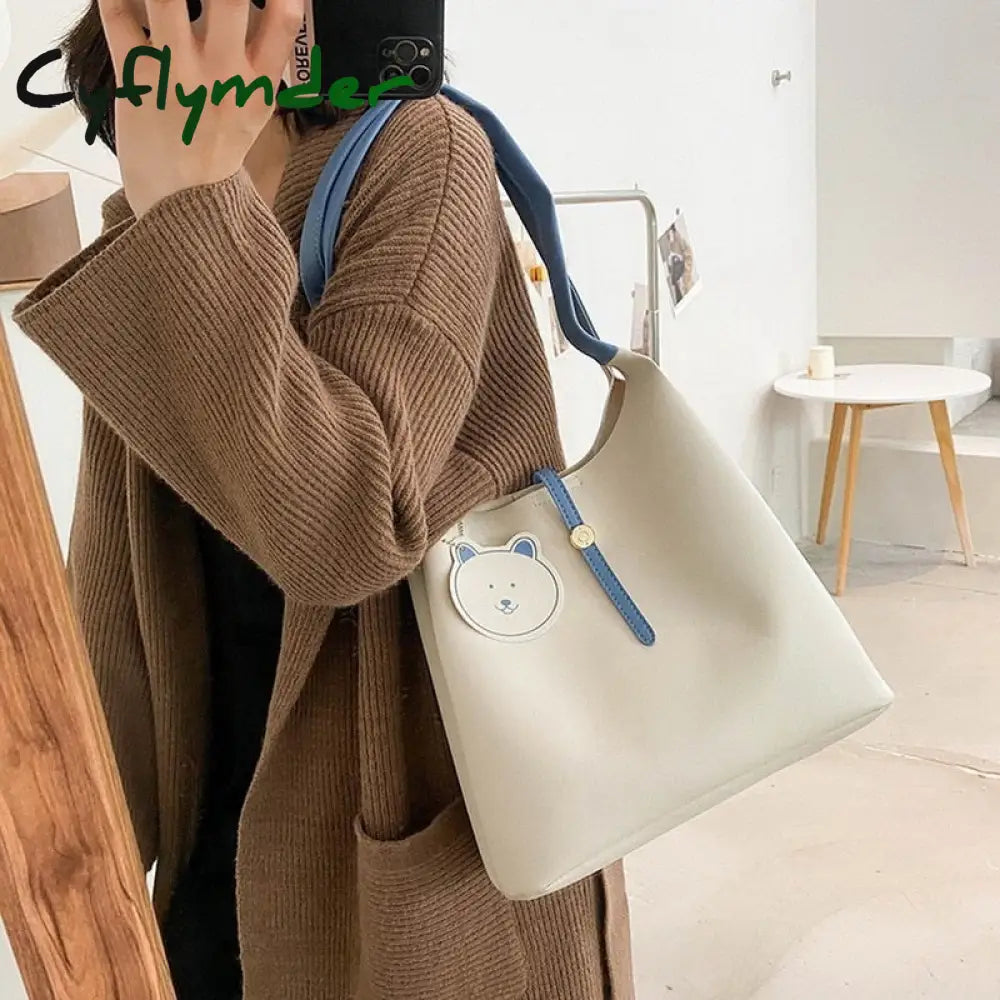 Cyflymder Soft Large Capacity Tote Bag Shopper Women Handbag Luxury Pu Leather Shoulder Retro