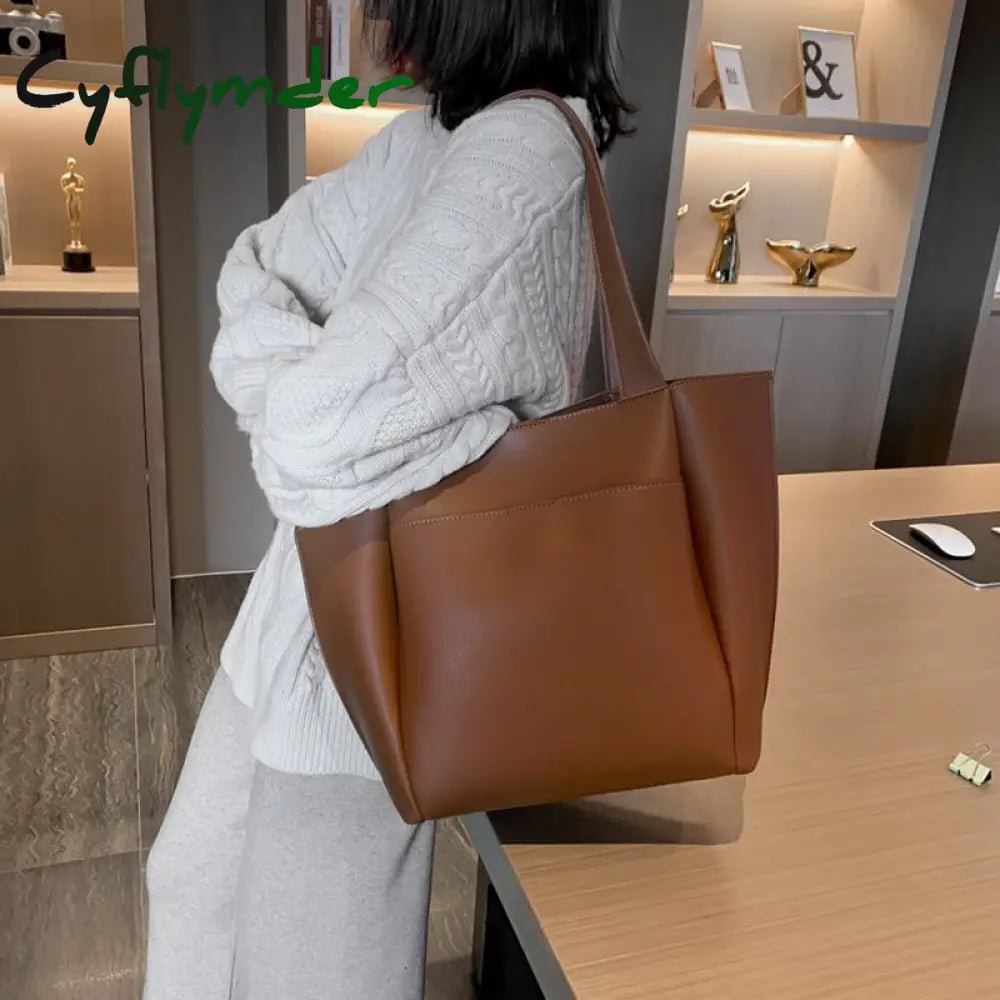 Cyflymder Soft Large Capacity Tote Bag Shopper Women Handbag Luxury Pu Leather Shoulder Retro