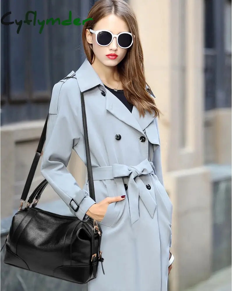 Cyflymder Soft Leather Women Handbags Elegant Ladies Shoulder Bag Vintage Female Messenger Large