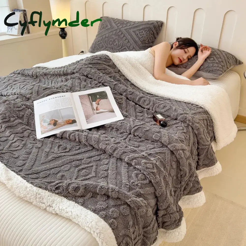 Cyflymder Soft Sherpa Throw Blanket for Couch Sofa Multi Size Fleece 3D Embossed Fuzzy Cozy Blanket for Bed Thick