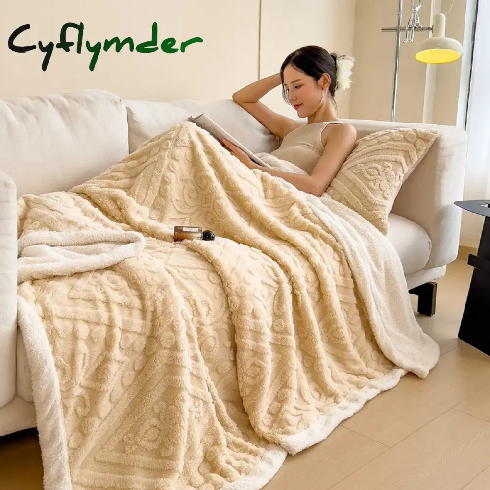 Cyflymder Soft Sherpa Throw Blanket for Couch Sofa Multi Size Fleece 3D Embossed Fuzzy Cozy Blanket for Bed Thick