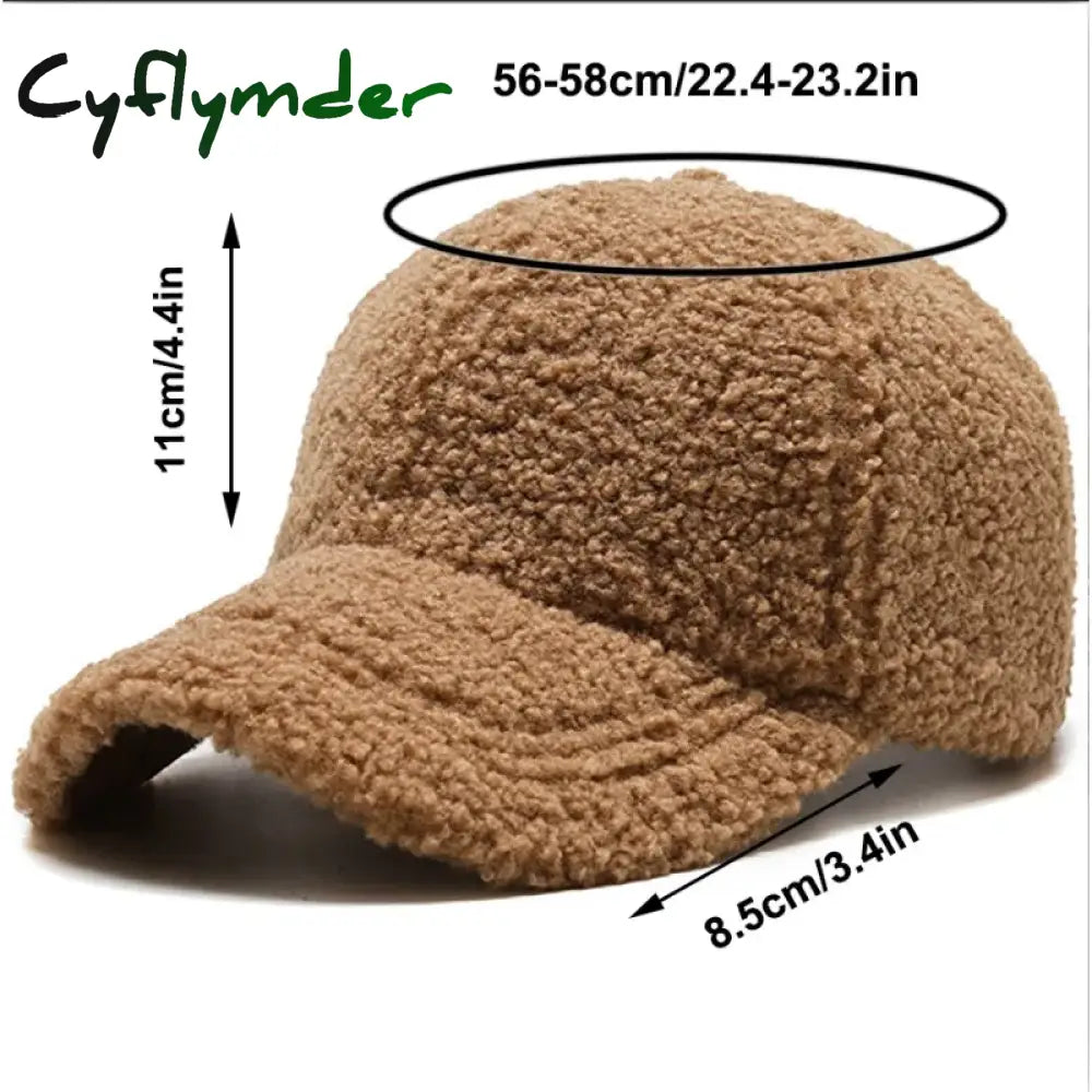 Cyflymder Solid Artificial Lamb Wool Baseball Cap Women Men Autumn Winter Hats Keep Warm Cap Plush Baseball Caps