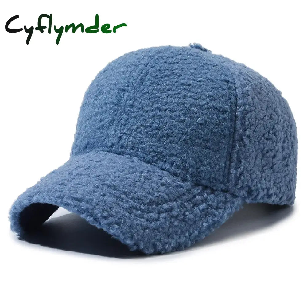 Cyflymder Solid Artificial Lamb Wool Baseball Cap Women Men Autumn Winter Hats Keep Warm Cap Plush Baseball Caps