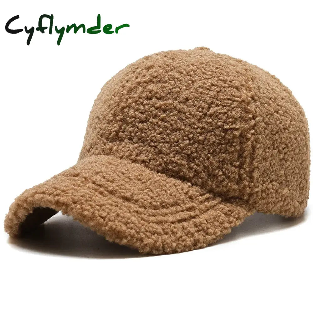 Cyflymder Solid Artificial Lamb Wool Baseball Cap Women Men Autumn Winter Hats Keep Warm Cap Plush Baseball Caps