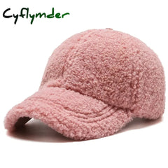 Cyflymder Solid Artificial Lamb Wool Baseball Cap Women Men Autumn Winter Hats Keep Warm Cap Plush Baseball Caps