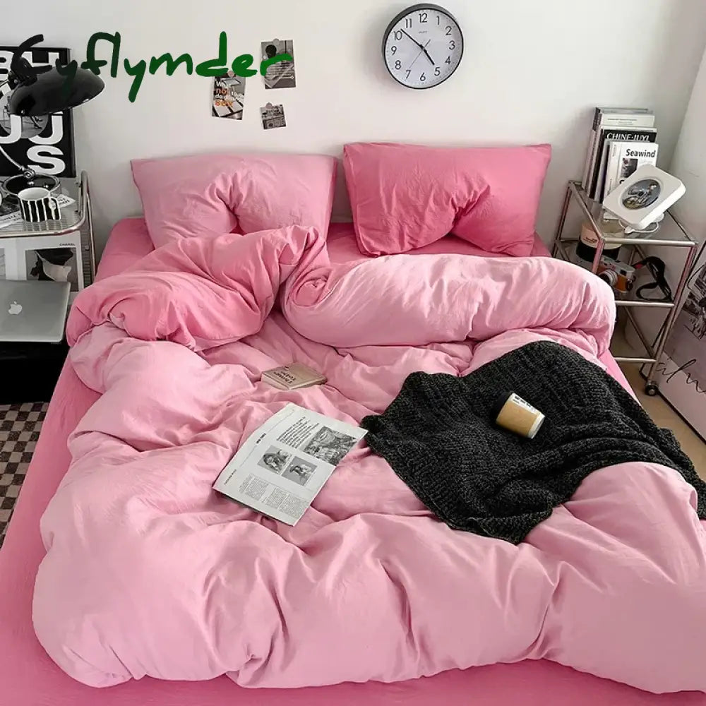 Cyflymder Solid Color Duvet Cover Set 100% Washed Cotton Bedding Set Super Soft Comfortable Lightweight Comforter Cover