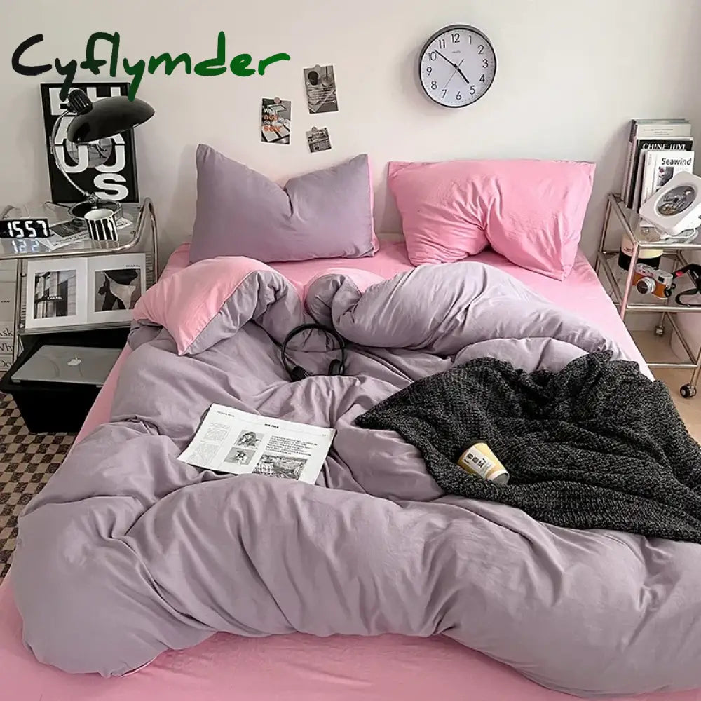 Cyflymder Solid Color Duvet Cover Set 100% Washed Cotton Bedding Set Super Soft Comfortable Lightweight Comforter Cover