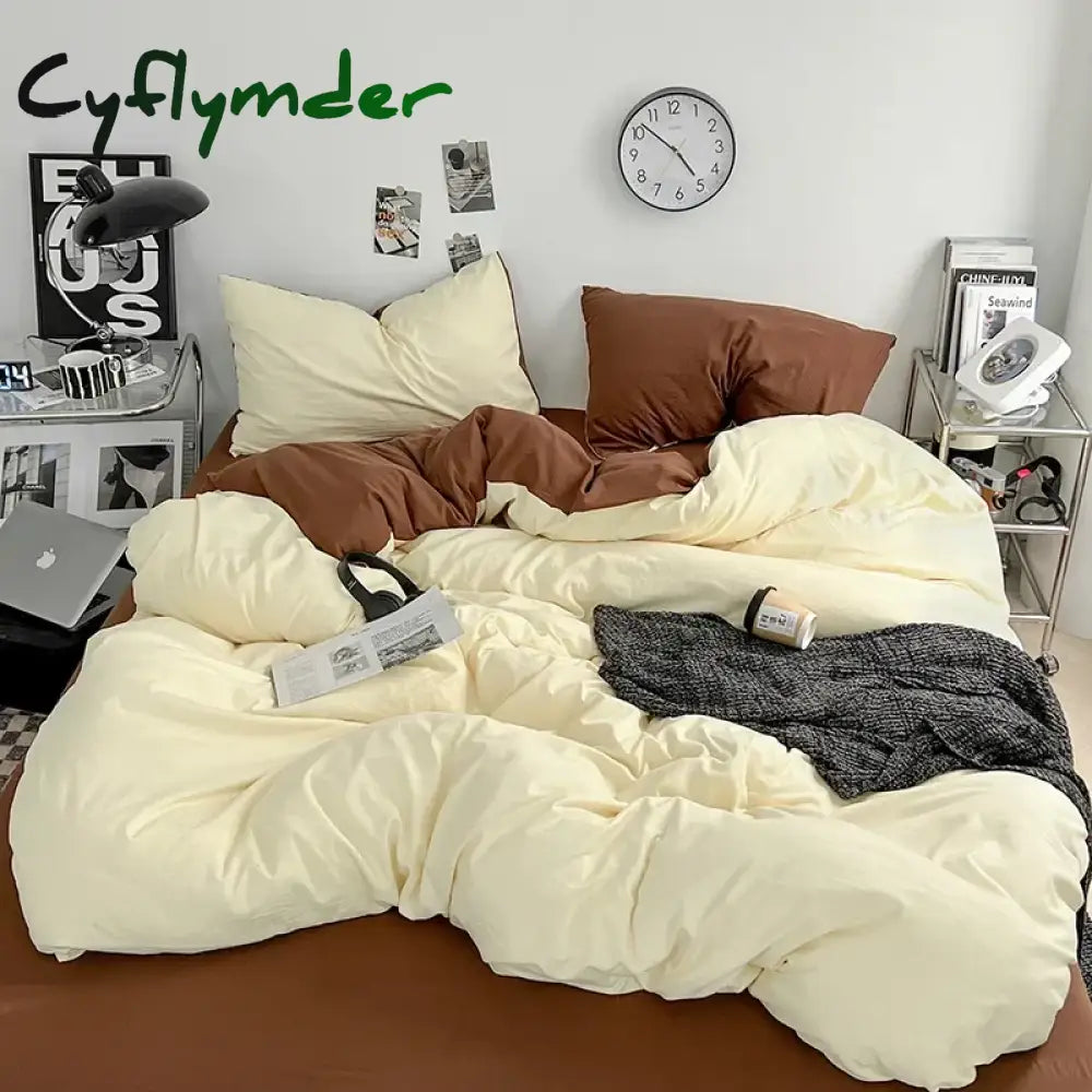 Cyflymder Solid Color Duvet Cover Set 100% Washed Cotton Bedding Set Super Soft Comfortable Lightweight Comforter Cover