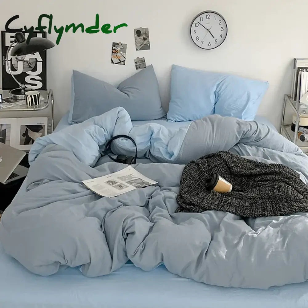 Cyflymder Solid Color Duvet Cover Set 100% Washed Cotton Bedding Set Super Soft Comfortable Lightweight Comforter Cover