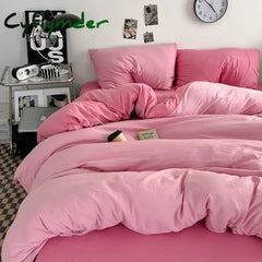 Cyflymder Solid Color Duvet Cover Set 100% Washed Cotton Bedding Set Super Soft Comfortable Lightweight Comforter Cover