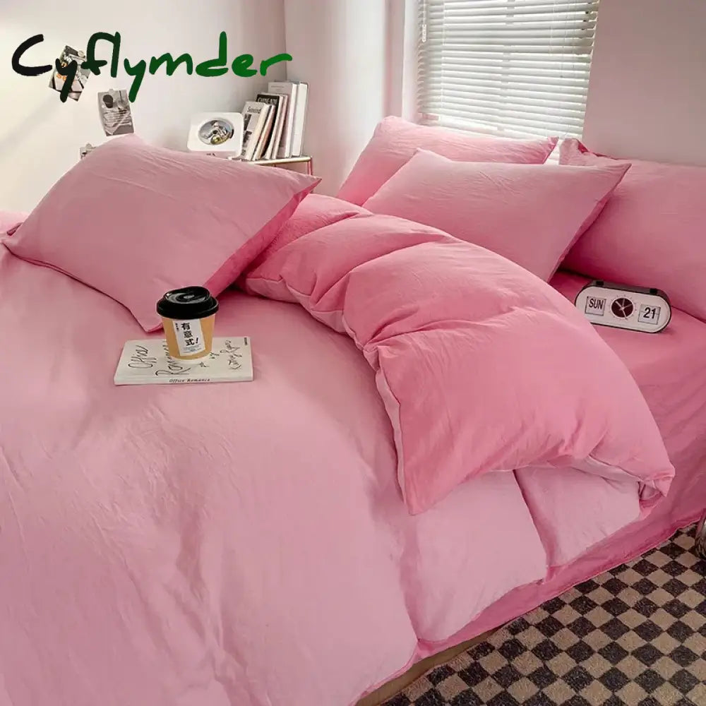 Cyflymder Solid Color Duvet Cover Set 100% Washed Cotton Bedding Set Super Soft Comfortable Lightweight Comforter Cover