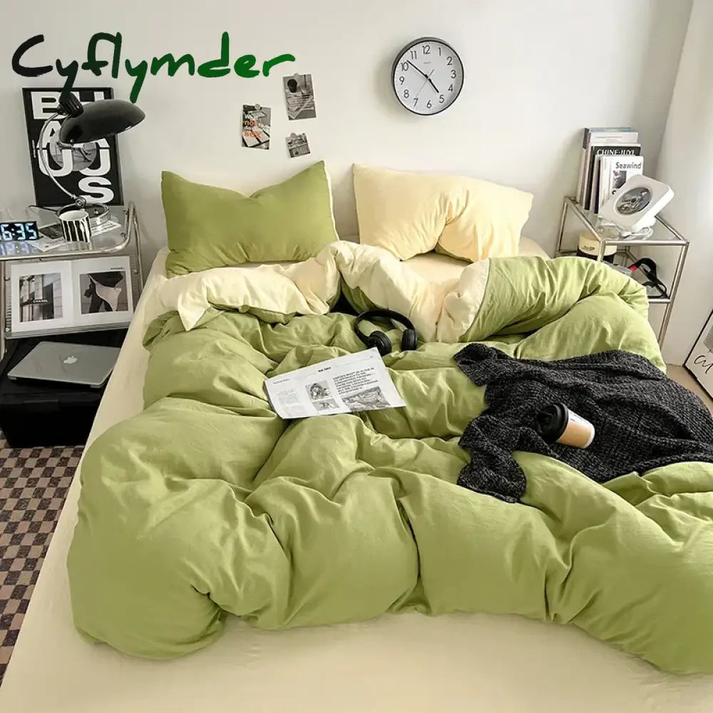 Cyflymder Solid Color Duvet Cover Set 100% Washed Cotton Bedding Set Super Soft Comfortable Lightweight Comforter Cover