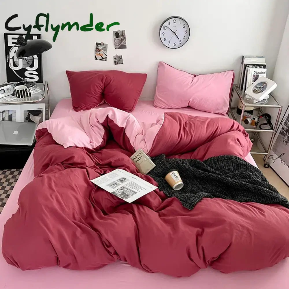 Cyflymder Solid Color Duvet Cover Set 100% Washed Cotton Bedding Set Super Soft Comfortable Lightweight Comforter Cover