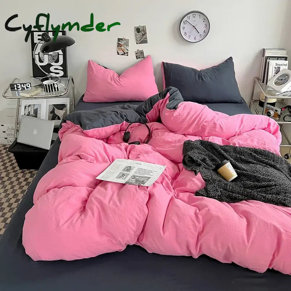 Cyflymder Solid Color Duvet Cover Set 100% Washed Cotton Bedding Set Super Soft Comfortable Lightweight Comforter Cover