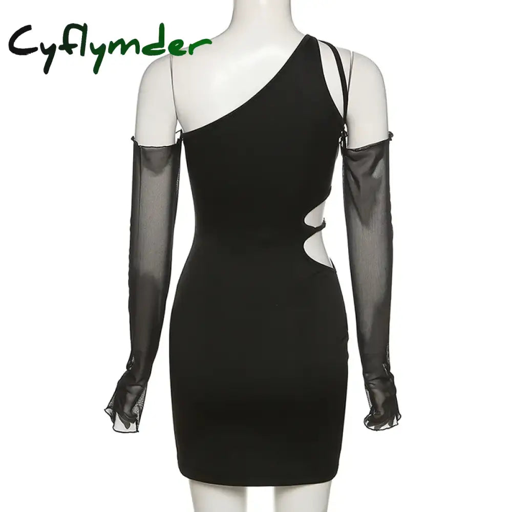 Cyflymder Solid Color Elastic Sexy Feminine Hollow Fashion Mature Senior Party Elegant Cool Tight Women’s Dress With