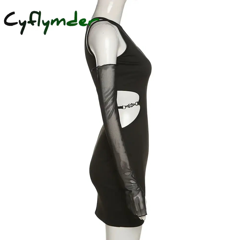 Cyflymder Solid Color Elastic Sexy Feminine Hollow Fashion Mature Senior Party Elegant Cool Tight Women’s Dress With