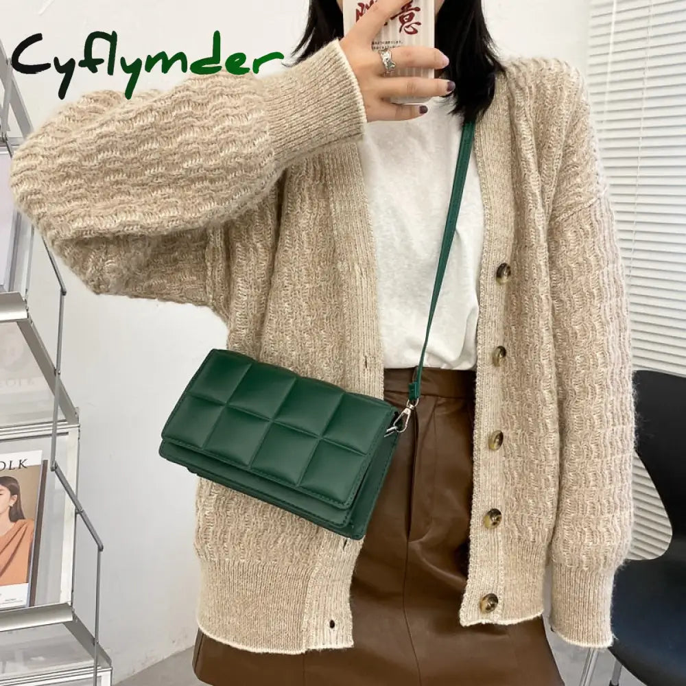 Cyflymder Solid Color Fashion Shoulder Handbags Female Travel Cross Body Bag Weave Small Pu Leather