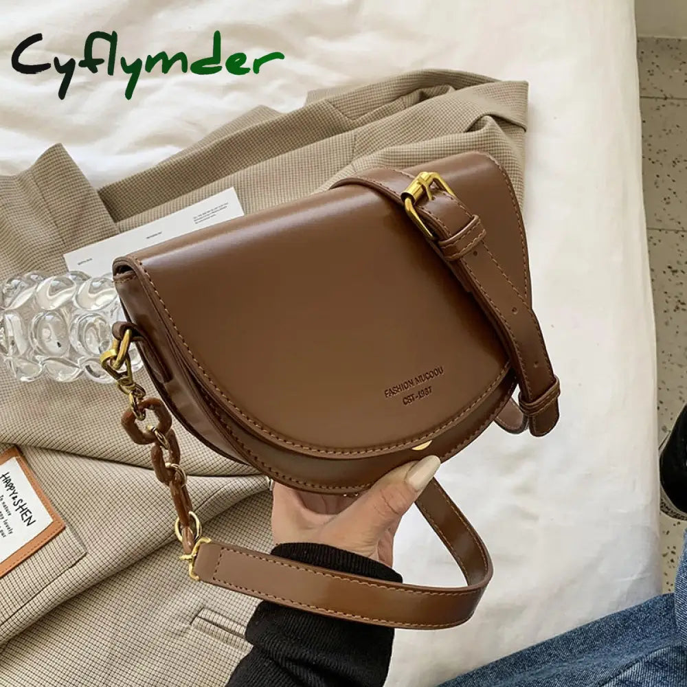 Cyflymder Solid Color Flip Saddle Bag Fashion New High-Quality Pu Leather Women Designer Handbag