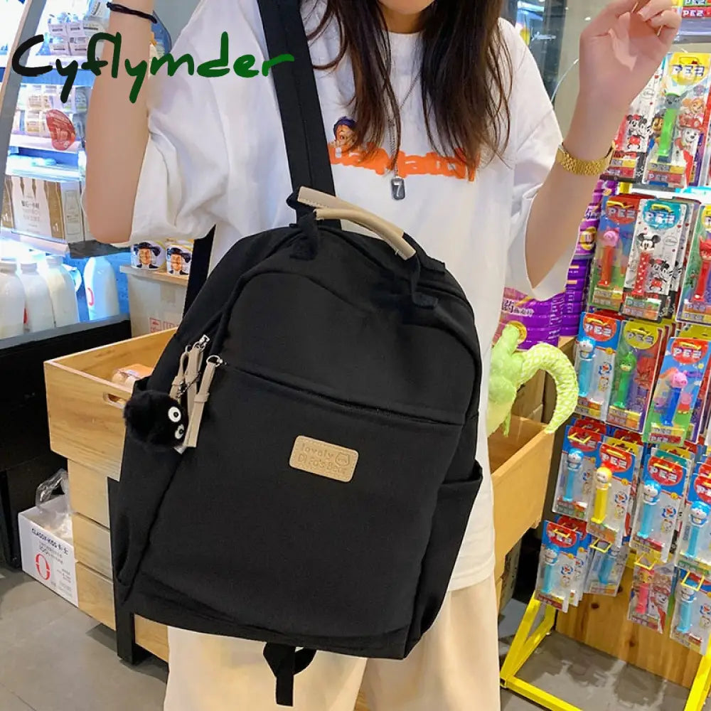 Cyflymder Solid Color Nylon Cool Women Backpack Large Capacity Travel Bag College Style Rucksack