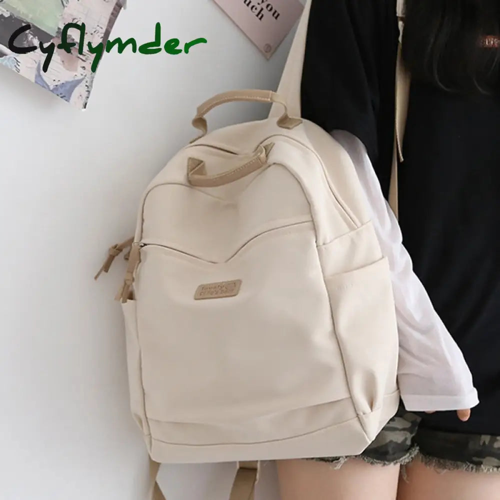 Cyflymder Solid Color Nylon Cool Women Backpack Large Capacity Travel Bag College Style Rucksack