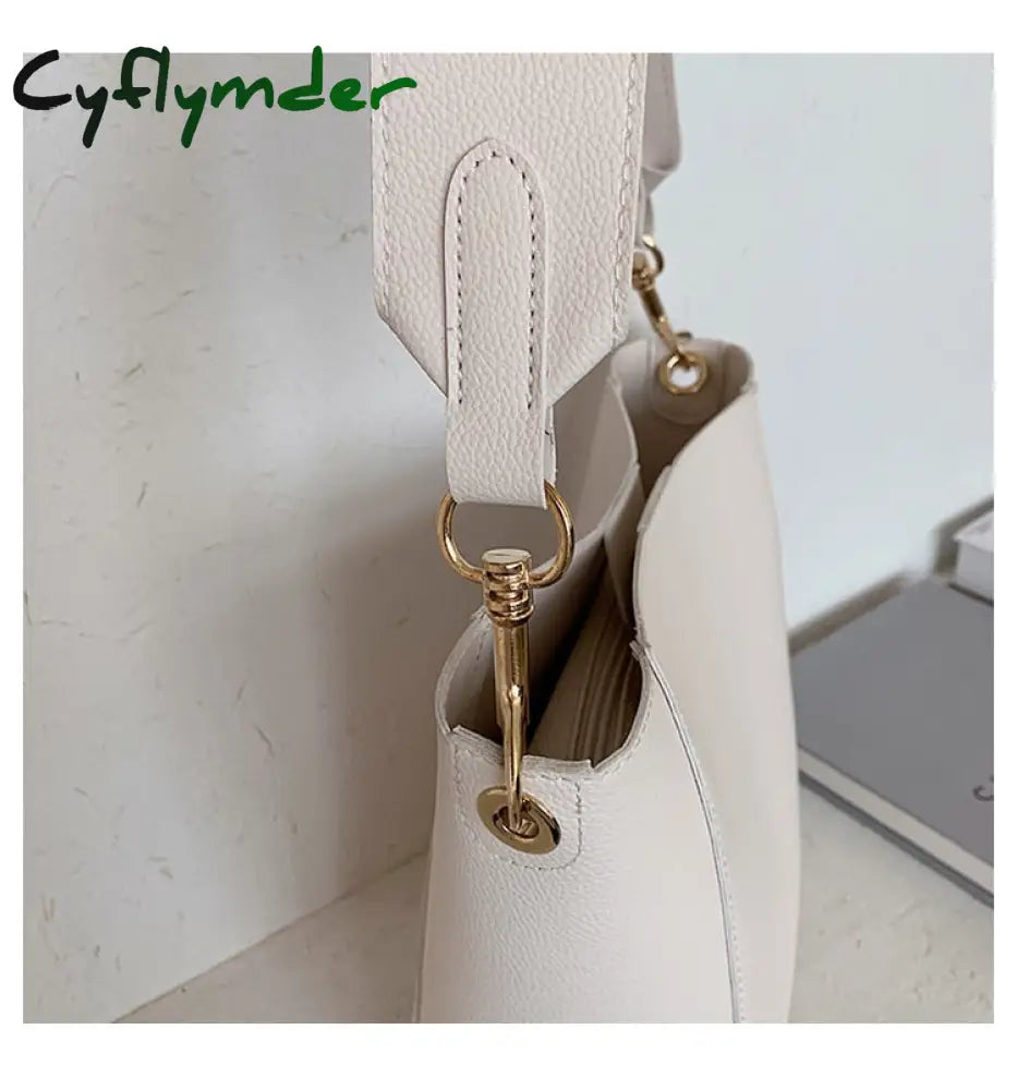 Cyflymder Solid Color Pu Leather Crossbody Bags For Women Bucket New Lady Handbags With Wide Belt