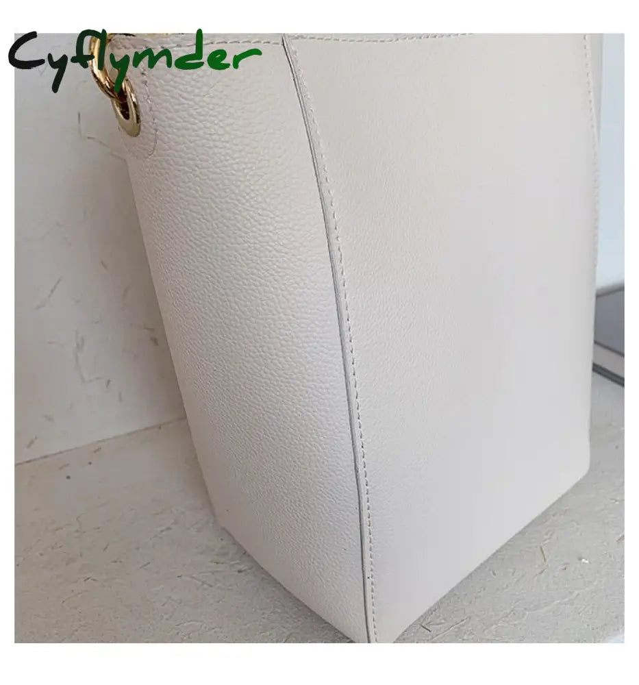 Cyflymder Solid Color Pu Leather Crossbody Bags For Women Bucket New Lady Handbags With Wide Belt