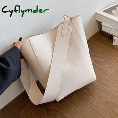 Cyflymder Solid Color Pu Leather Crossbody Bags For Women Bucket New Lady Handbags With Wide Belt