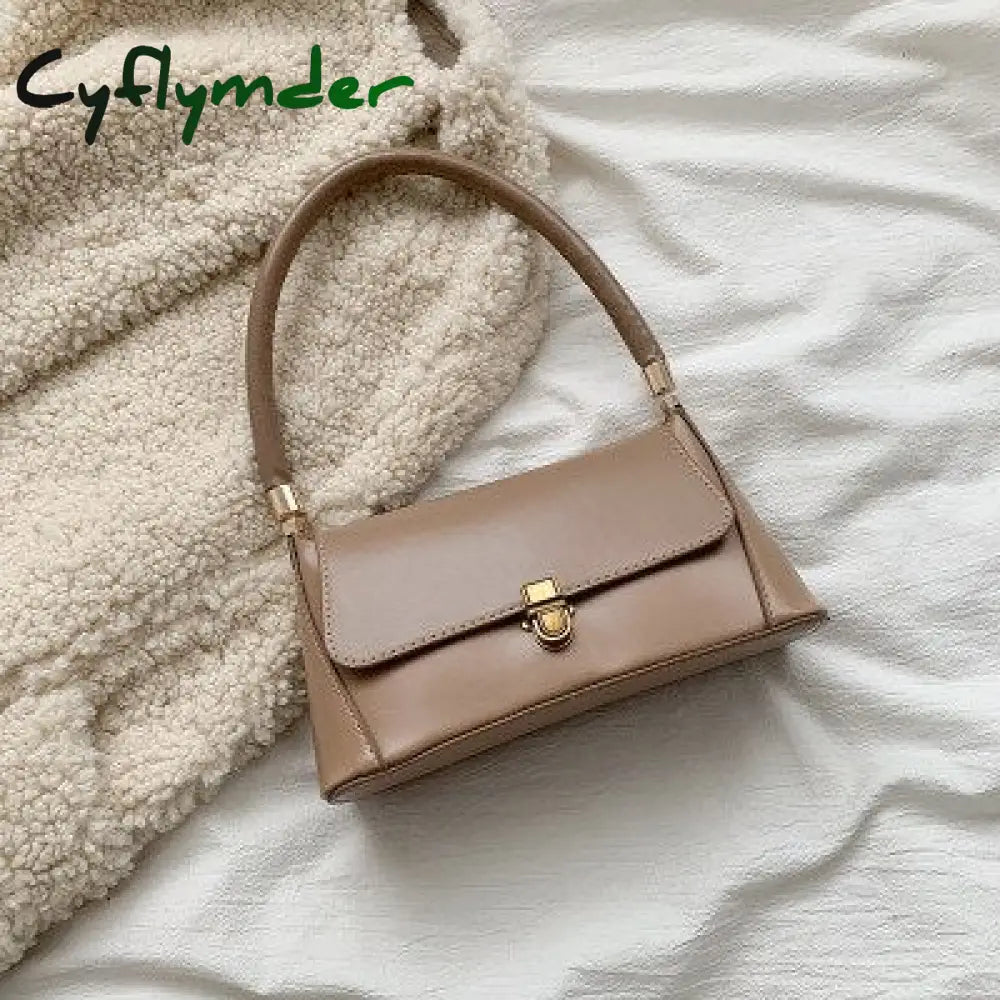 Cyflymder Solid Color Pu Leather Handbags For Women Shoulder Bag Female Small Elegant Totes Lady