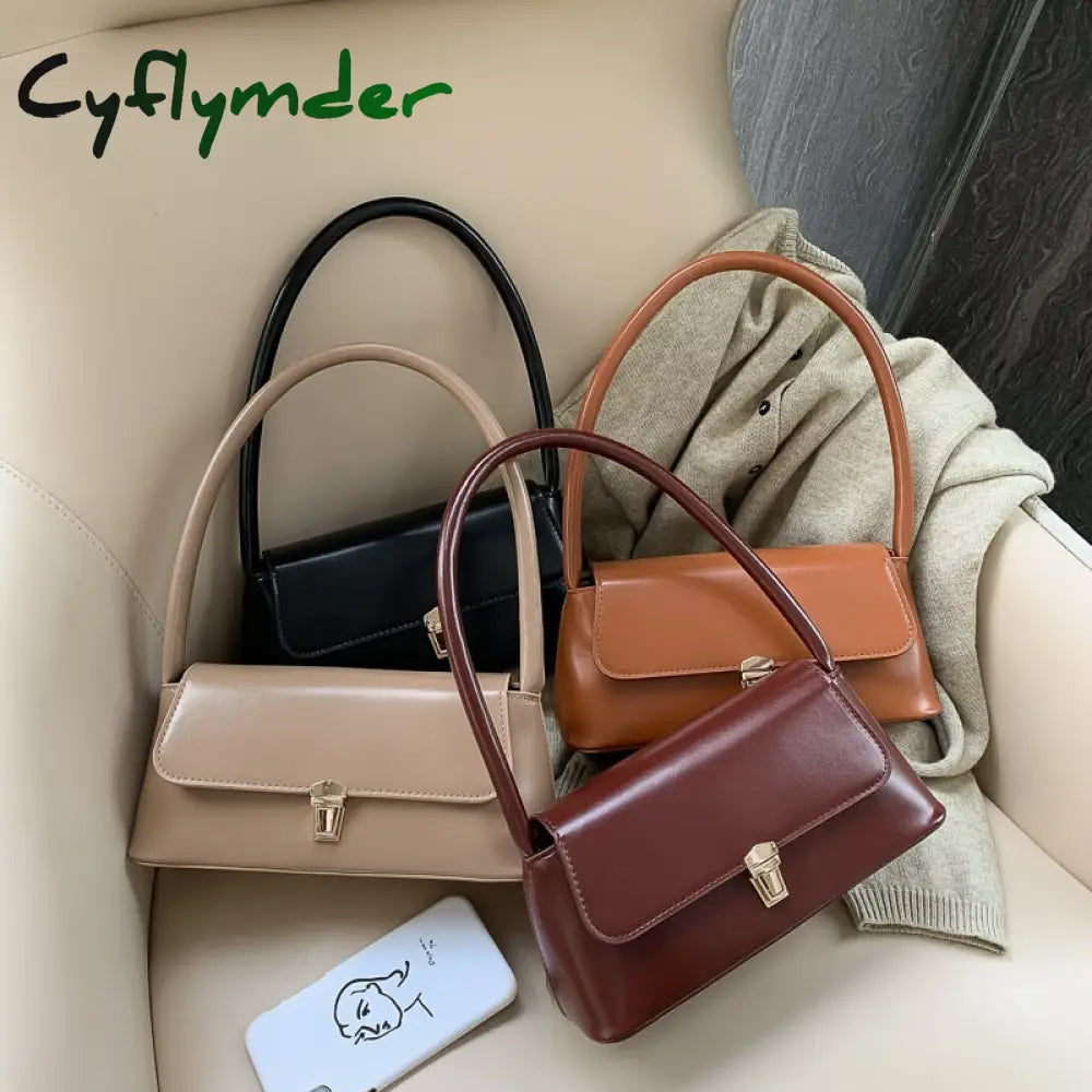 Cyflymder Solid Color Pu Leather Handbags For Women Shoulder Bag Female Small Elegant Totes Lady