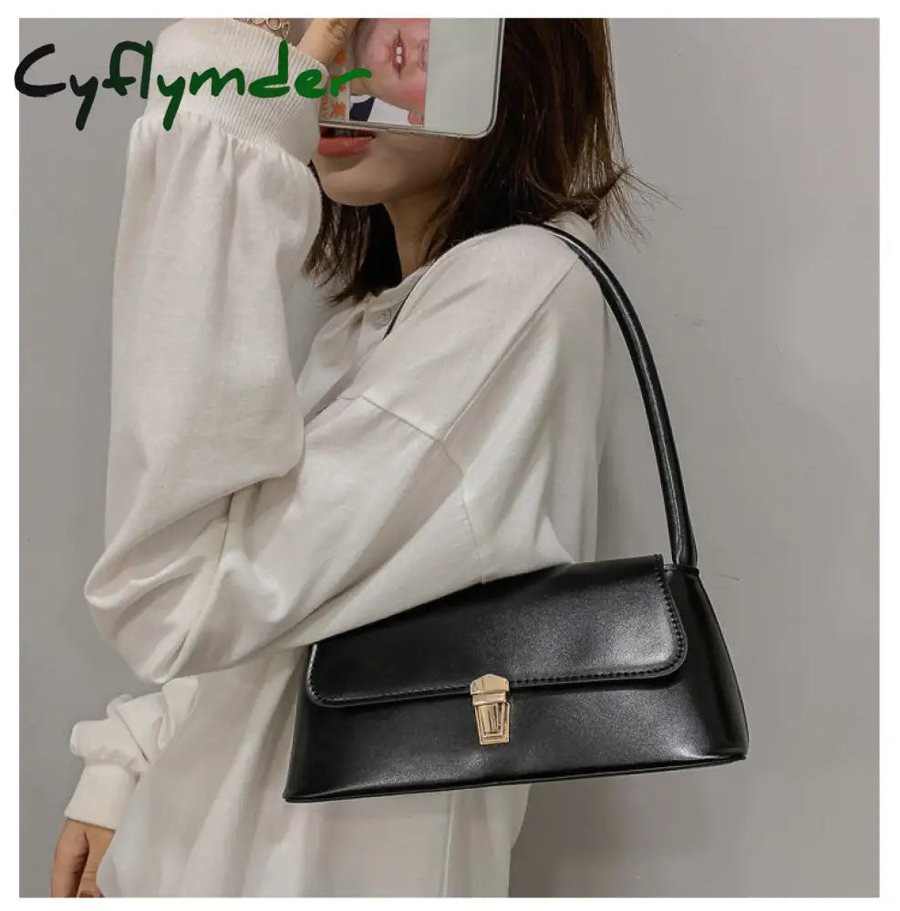 Cyflymder Solid Color Pu Leather Handbags For Women Shoulder Bag Female Small Elegant Totes Lady