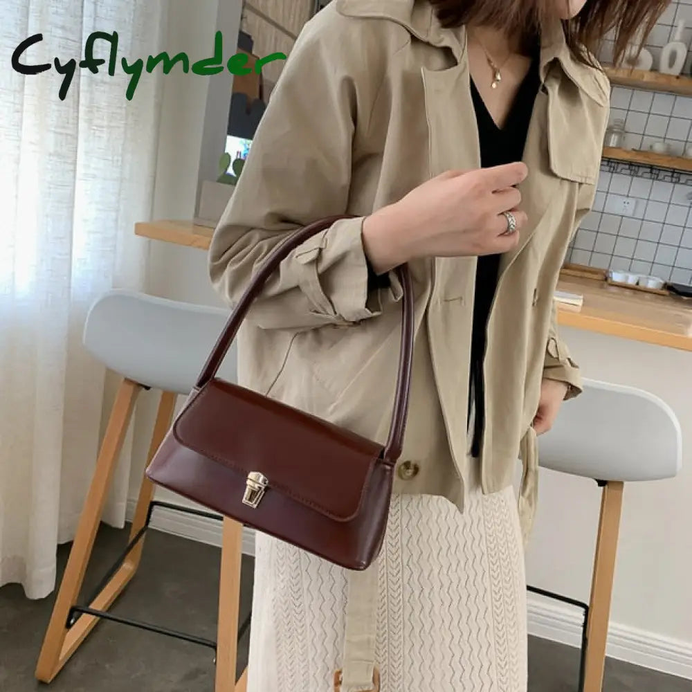 Cyflymder Solid Color Pu Leather Handbags For Women Shoulder Bag Female Small Elegant Totes Lady