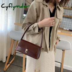 Cyflymder Solid Color Pu Leather Handbags For Women Shoulder Bag Female Small Elegant Totes Lady