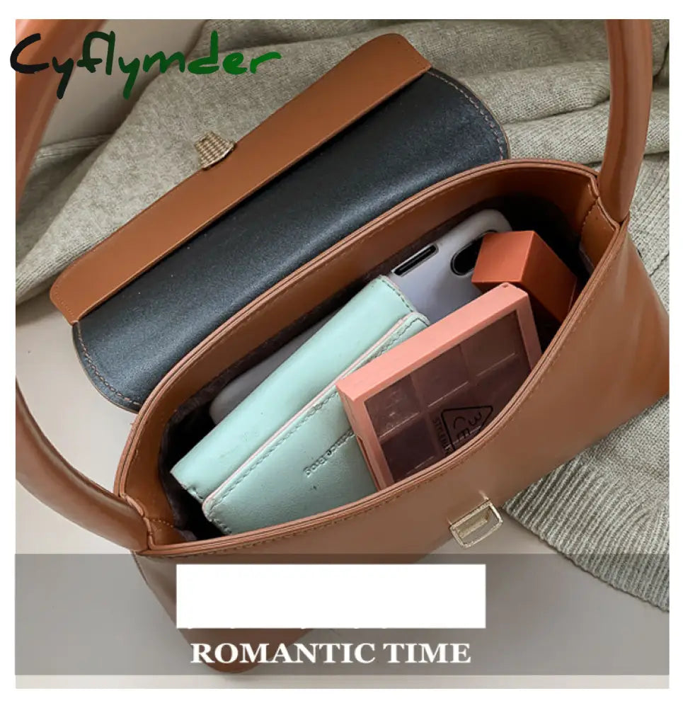 Cyflymder Solid Color Pu Leather Handbags For Women Shoulder Bag Female Small Elegant Totes Lady