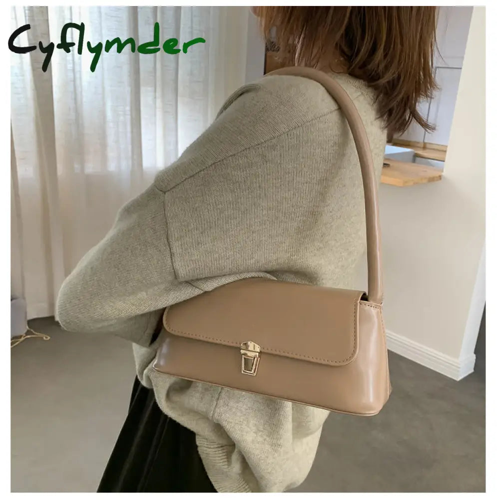 Cyflymder Solid Color Pu Leather Handbags For Women Shoulder Bag Female Small Elegant Totes Lady