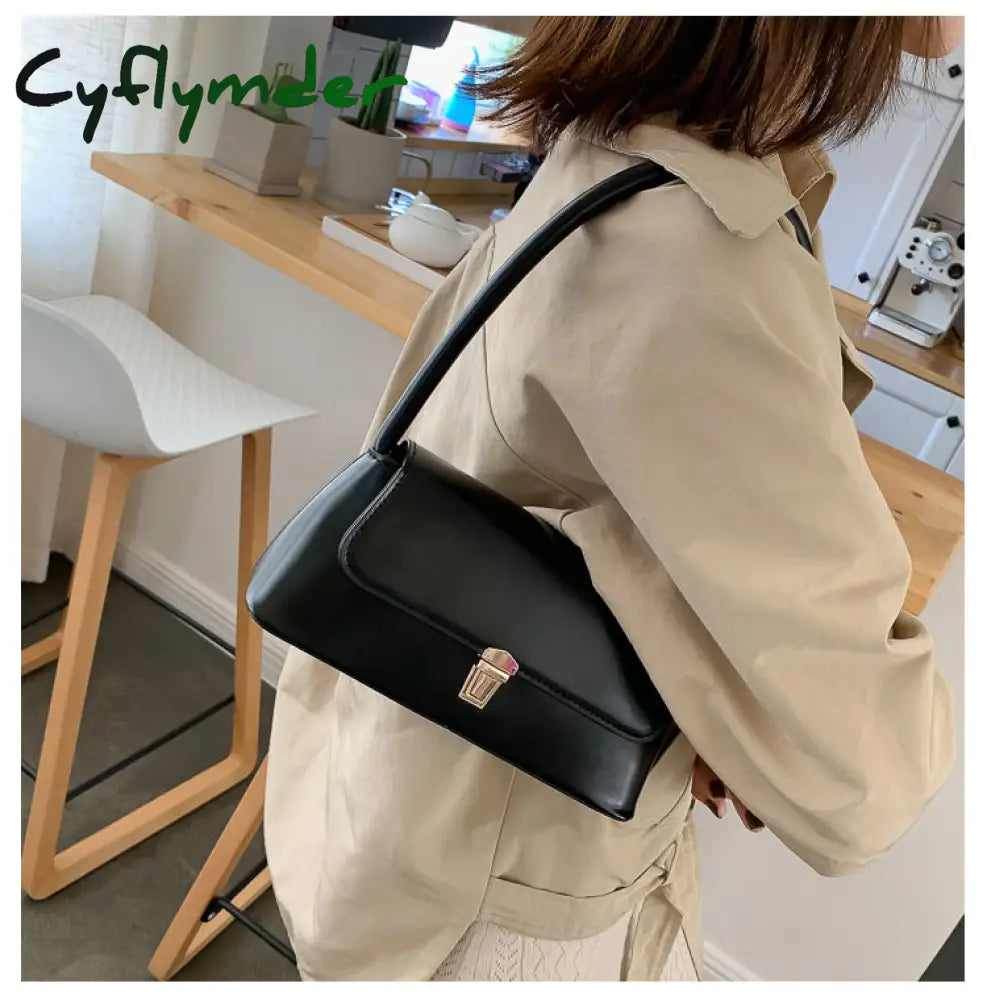 Cyflymder Solid Color Pu Leather Handbags For Women Shoulder Bag Female Small Elegant Totes Lady