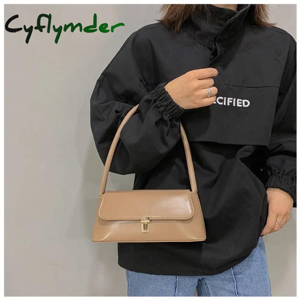 Cyflymder Solid Color Pu Leather Handbags For Women Shoulder Bag Female Small Elegant Totes Lady