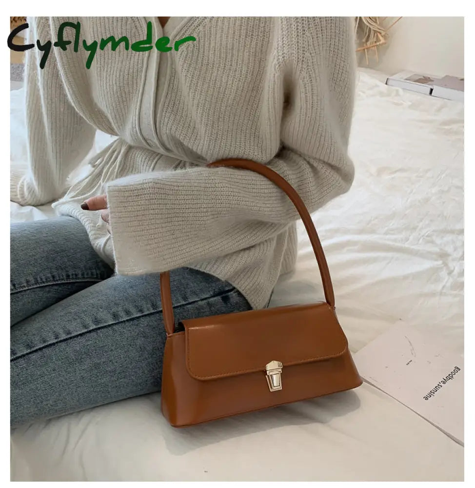 Cyflymder Solid Color Pu Leather Handbags For Women Shoulder Bag Female Small Elegant Totes Lady