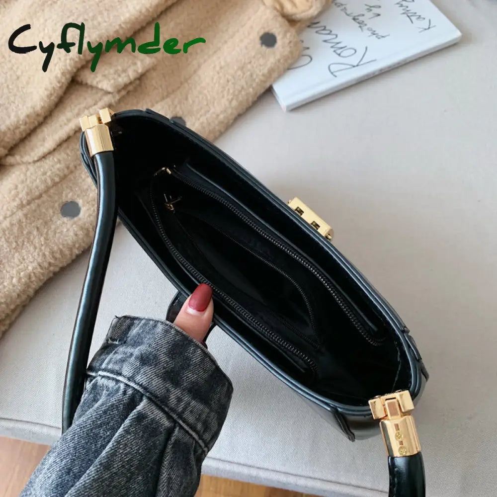 Cyflymder Solid Color Pu Leather Shoulder Bags For Women Hit Lock Handbags Small Travel Hand Bag