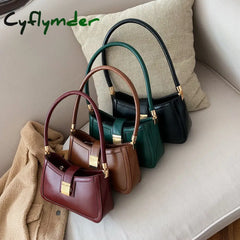 Cyflymder Solid Color Pu Leather Shoulder Bags For Women Hit Lock Handbags Small Travel Hand Bag